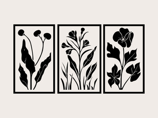 abstract floral nature wall poster set contemporary flower tree design, botanical elements vector artwork spring collection
