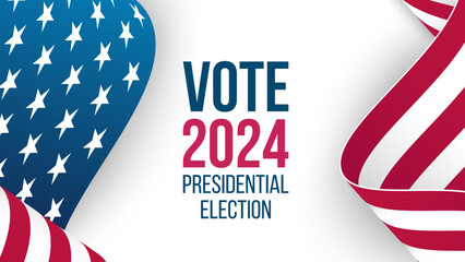 USA 2024 Presidential Elections Banner. US President Election Event. Vote Day. Waving American flag. Vector illustration. - obrazy, fototapety, plakaty
