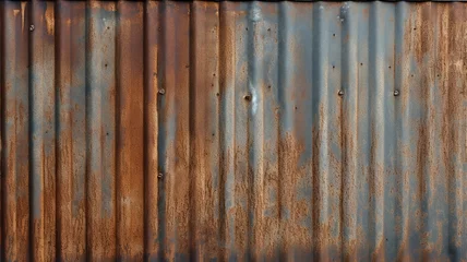 Fotobehang dirty rusty corrugated metal texture © benjawan
