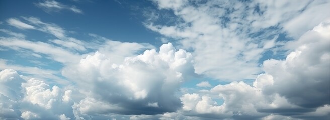 Fototapeta premium Blue sky background with white fluffy clouds