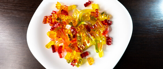  Jelly gummy bears and snakes Colorful fruit gum candies