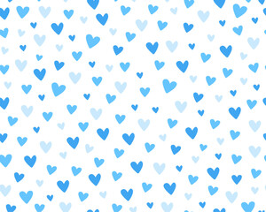 Seamless pattern with small hearts. Simple minimalistic pattern. Wrapping paper, design for Valentine's Day, Birthday. Blue hearts on a white background.