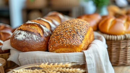 Obraz na płótnie Canvas Freshly Baked Artisan Bread Display