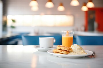 a diner setting with biscuits and gravy served with coffee - obrazy, fototapety, plakaty