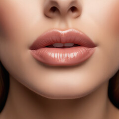 Fototapeta premium a close-up shot of a woman’s lips, subtly enhanced, reflecting the process of lip augmentation.