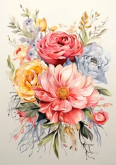 Rolgordijnen Watercolor floral wedding invitation card template © Pornnapha