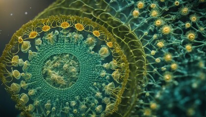 Diatoms, single-celled algae known for their beautiful, ornate silica shells, displaying a range 
