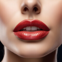 Fototapeta premium a close-up shot of a woman’s lips, subtly enhanced, reflecting the process of lip augmentation.