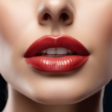 a close-up shot of a woman’s lips, subtly enhanced, reflecting the process of lip augmentation.