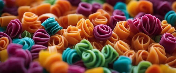 Fototapeta premium Rainbow Pasta, vibrant pasta dyed with natural colors from vegetables like beets, spinach