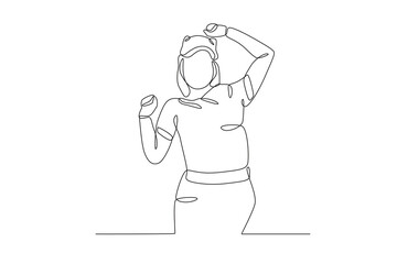 A woman stretching after waking up