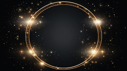 Obraz premium circle frame and gold ribbon decoration and glitter on black background