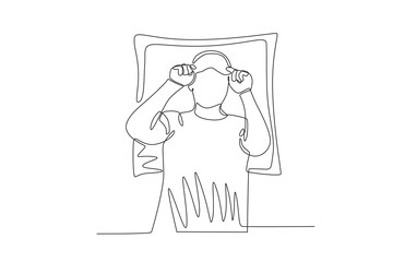 A sleeping man holds a blindfold