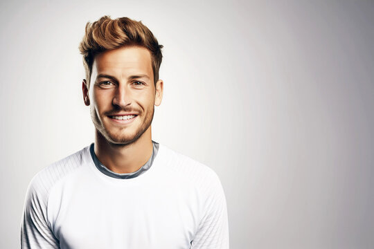 Happy young goalkeeper soccer portrait. Generative ai design.