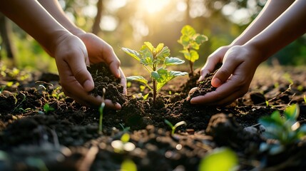 Gentle hands cradle a delicate potted plant, nurturing life in the sunlight.