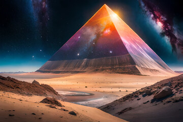 surreal outer space giant pyramid , glowing nebulas  , mystical conspiracy