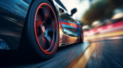 fast moving sport car on highway wallpaper Highway . Powerful acceleration of a supercar illustration . Closeup poster