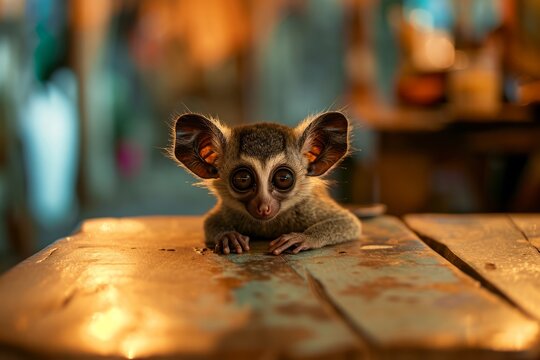 Domestic Bush Baby on the table