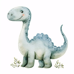 Fototapeta premium Brontosaurus Dinosaur Cartoon Character Watercolor Handmade Style Illustration Clipart
