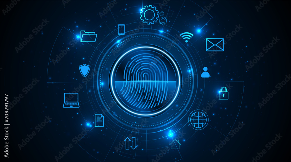 Poster Abstract technology circuit board background. Fingerprint scanning cybersecurity concept. modern technology innovation concept background