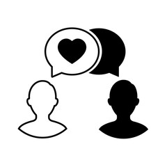 Silhouettes of people with dialogue speech bubbles. Guy and girl in Love. Declaration of love. Conversation.
