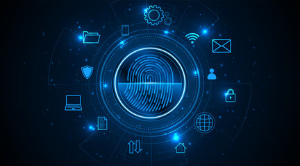 Abstract technology circuit board background. Fingerprint scanning cybersecurity concept. modern technology innovation concept background