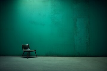 empty room with green wall and chair in front, 3d render