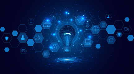 Electric or creative light bulb. Global internet connection concept for business. advanced digital technology	