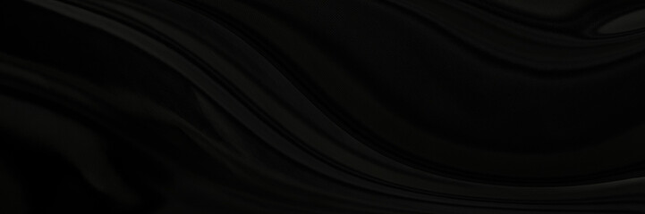 Black gray satin dark fabric texture luxurious shiny that is abstract silk cloth panorama background with patterns soft waves blur beautiful.