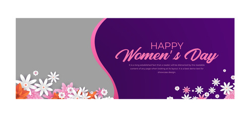International Women's day illustration, March 8 Women's Day floral banner or background template