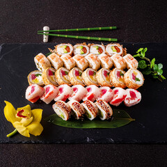 sushi set on the black background