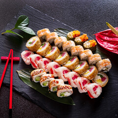 sushi set on the black background