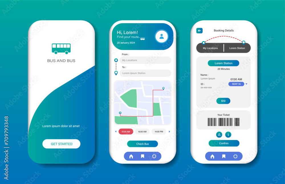 Wall mural application for bus tickets. collection of online bus ticket purchase interface templates. responsiv