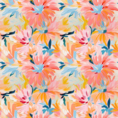 Colorful floral seamless pattern, abstract flowers, vibrant color