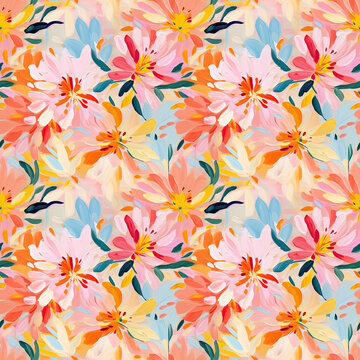 Colorful floral seamless pattern, abstract flowers, vibrant color