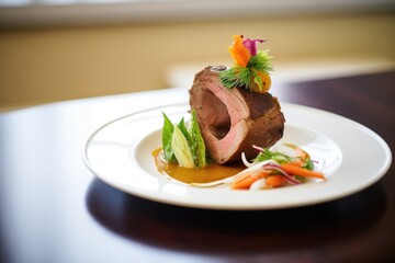 goulash in hollowed-out bread loaf, side salad