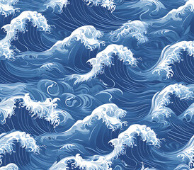 Traditional Japanese ocean waves in seamless pattern