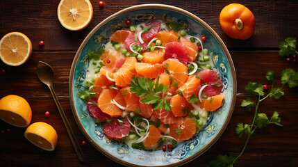 Salmon ceviche with citrus fruits