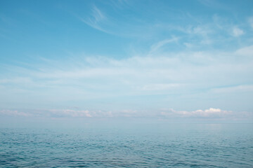 View of the deep indigo sea in the morning in daylight. Feeling of calm, coolness, relaxation
