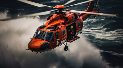 Search and rescue helicopter in stormy sea - obrazy, fototapety, plakaty