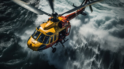Search and rescue helicopter in stormy sea
