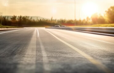 Asphalt highway with beautiful view of sunset and clouds