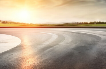 Fototapeta premium Asphalt highway with beautiful view of sunset and clouds