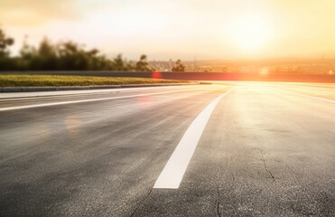 Fototapeta premium Asphalt highway with beautiful view of sunset and clouds