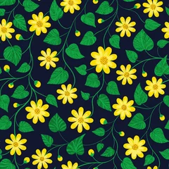 Foto op Canvas seamless floral pattern with lesser celandine on black background © Jam.ilia