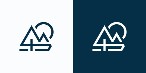 Vector logo design of number 4 and letter S and pine tree as illustration of four seasons