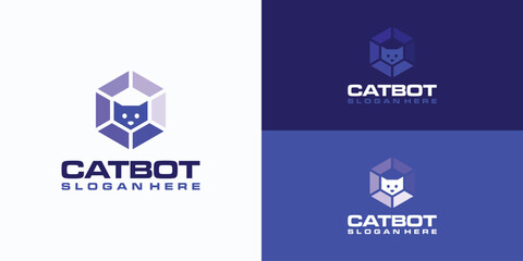 Technology hexagon vector logo design with cat silhouette inside