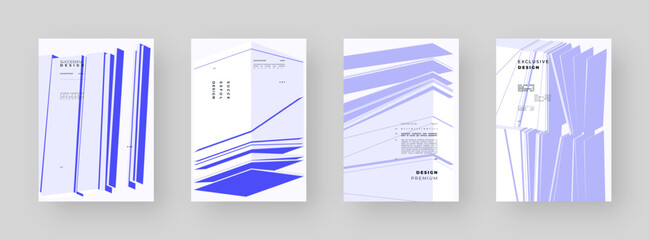 Abstract placard set, poster, flyer, banner, blank, document. Colorful illustration on vertical A4 format. Broken form. Cracked figure. 3d iceberg shapes composition.