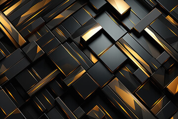 Abstract background of black and golden geometric shapes. Generative Ai