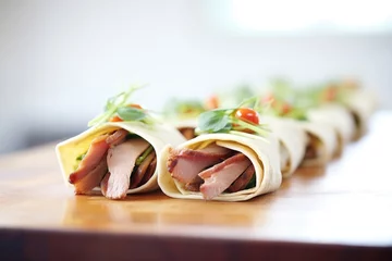 Washable wall murals Beijing peking duck wraps with sauce in a row